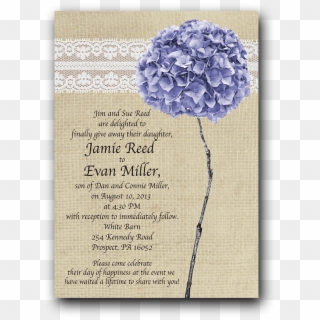 Burlap, Lace & Hydrangea Invitation - Purple Hydrangea Clipart