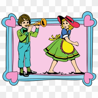 Frame Children Boy Girl Trumpet Music Vintage - Cartoon Clipart