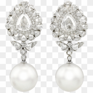 Rose Cut Diamond And Pearl Drop Earrings ~ - Earrings Clipart