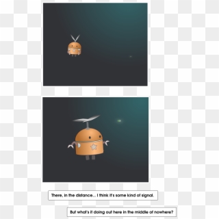 Panel 1 Shows A Cute Little Orange-yellow Robot With - Illustration Clipart