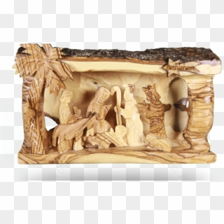 Nativity Scene In Carved Log Zaks Jerusalem Gifts - Nativity Carved In Log Clipart