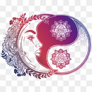 Sticker Boheme Yin Yang Et La Lune Ambiance Sticker - Psychedelic Crescent Moon Face Clipart