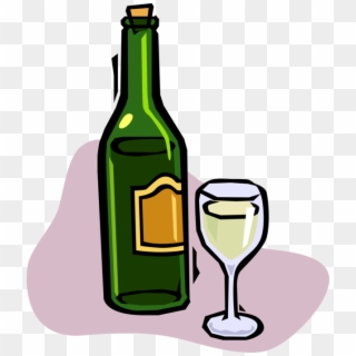 Vector Illustration Of Bottle Of White Wine With Glass - Alkohol Flasche Clipart - Png Download