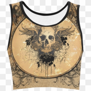 Awesome Skull With Wings And Grunge Women's Crop Top - Fashion Design Clipart