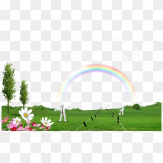 Jpg Transparent Stock Rainbow Cartoon Grass Trees Transprent - Rainbow Clipart