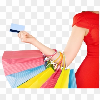Woman Holding Credit Card With Shopping Bag - Shopping Bag Hand Png Clipart