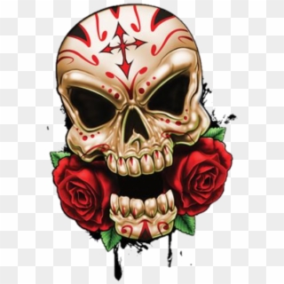 #skulls #skull #roses - Sugar Skull On Fire Tattoo Clipart