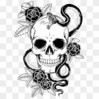 Skeleton Drawing Roses - Skull With Rose And Snake Clipart
