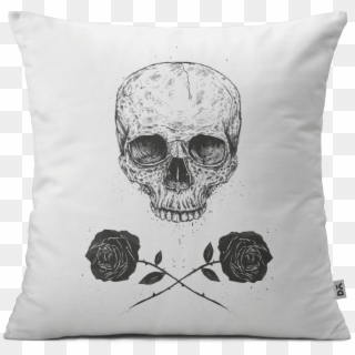 Dailyobjects Skull N Roses 18" Cushion Cover Two Sided - Skull Black Rose Art Clipart