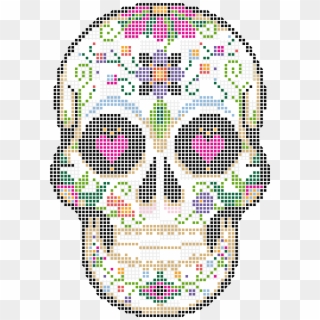 Color Coded, Pre Printed On A T Shirt - Sugar Skull Skull Pixel Art Clipart