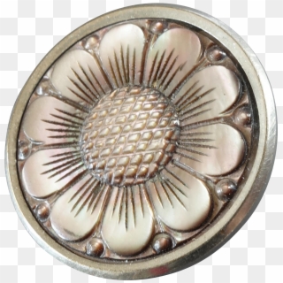 Antique Victorian Carved Mother Of Pearl Metal Button - Circle Clipart