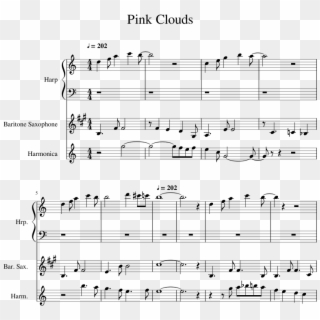 Pink Clouds Sheet Music For Harp, Baritone Saxophone, - Sheet Music Clipart