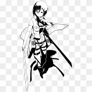 Shingeki No Kyojin - Mikasa Ackerman Black And White Clipart