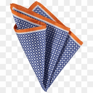 100% Silk Pocket Square In Navy White And Orange With - Handkerchief Clipart