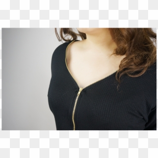 Gold Front Zipper Black Top - Blouse Clipart