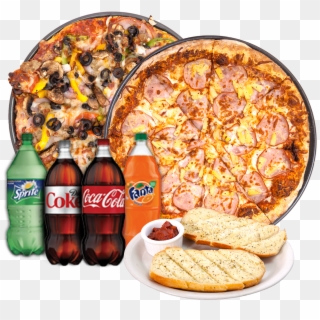 Two Pizza Soda Garlic Bread Deal - Coca Cola Clipart