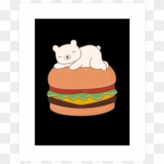 Kawaii Cute Polar Bear Burger Art Print - Cartoon Clipart