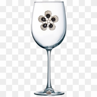 Black Diamond Flower Jeweled Stemmed Wine Glass - Wine Glass With Hearts Clipart