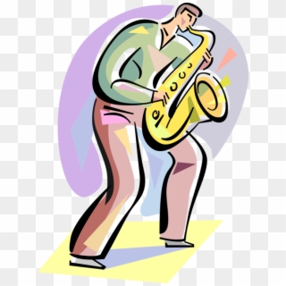 Vector Illustration Of Saxophonist Musician Plays Saxophone - Illustration Clipart