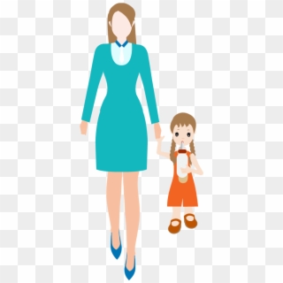 Cartoon Woman Holds The Hand Of A Small Child - Women With Children Cartoon Clipart