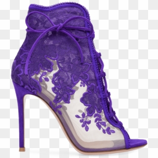 Handcrafted In Purple Suede Embroidered Lace With See-through - Giada Bootie Gianvito Rossi Clipart
