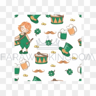 Drum And Hat Patrick Day Seamless Pattern Vector Illustration - Illustration Clipart