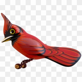 Vintage Painted Wood Hand Carved Cardinal Bird Pin - Northern Cardinal Clipart