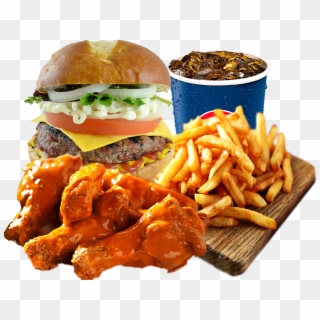 6 Wings & Burger Combo - Wings And Fries And Burgers Clipart