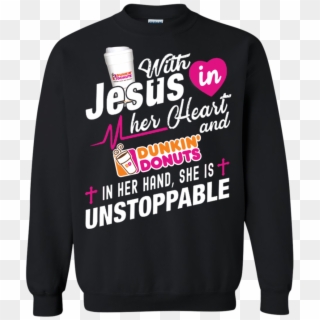Great With Jesus In Her Heart And Dunkin Donuts Coffee - Long-sleeved T-shirt Clipart