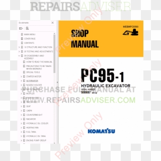 Komatsu Hydraulic Excavator Pc95-1 Set Of Pdf Manuals, - Komatsu Clipart