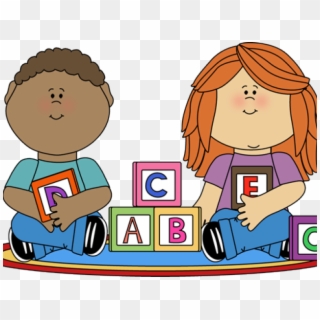 Kids Playing Blocks Clipart - Png Download