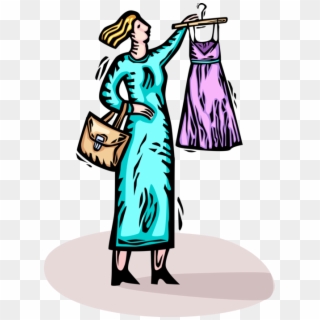 Vector Illustration Of Shopper Finds New Dress In Retail - Illustration Clipart