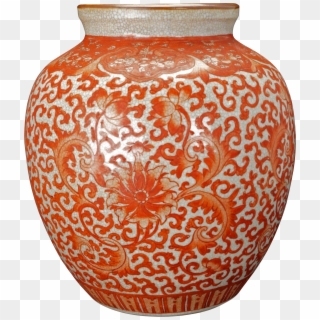 Chinese Porcelain Vase With Copper Red Lotus Scrolling - Vase Clipart