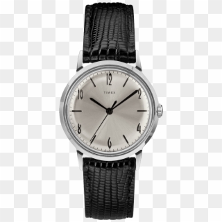 Hand Wound 34mm Leather Strap Watch Black/silver Tone - Timex Marlin Hand Wind Clipart