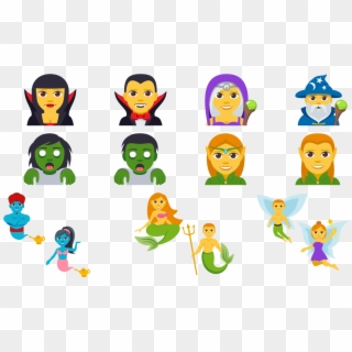 Vampire, Mage, Zombie, Elf, Genie, Merperson, And Fairy - Fantasy Emoji Clipart