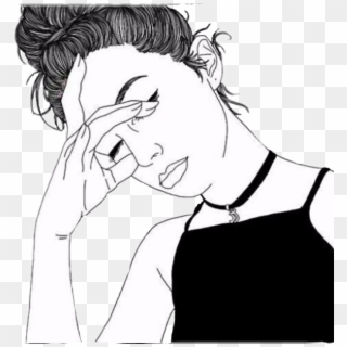 Outline Aesthetic Girl Drawing Black And White