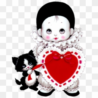 Cute Mime With Heart And Kitten Png Picture - Sweet Child Kitten Heart Pierrot Mime Clipart