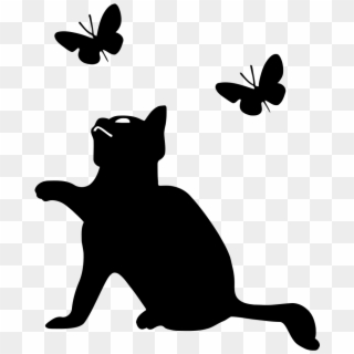 Png Freeuse Library Kitten Black And White Clipart - Cat Playing With Butterfly Transparent Png