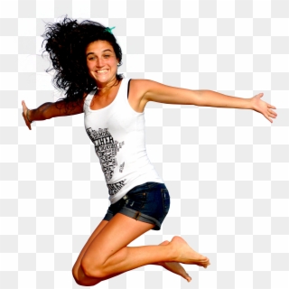 Happy Young Woman Jumping In The Sky Png Image - Happy Woman Jumping Png Clipart