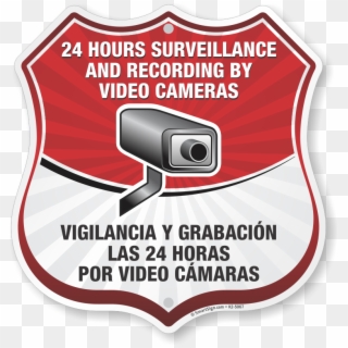 Bilingual 24 Hour Surveillance Shield Sign Clipart