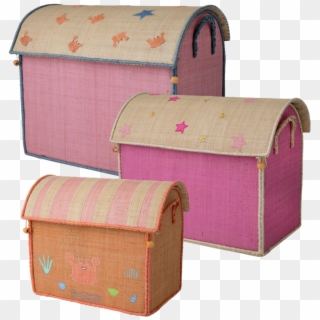 Set Of 3 Sea Theme Raffia Toy Storage Baskets In Pink - Wood Clipart
