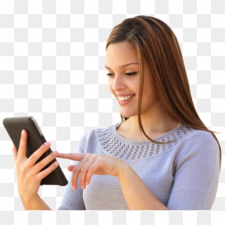 Mujer Tablet Contacto - Mujer Con Tablet Png Clipart