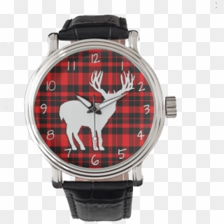 Deer Stag Silhouette On Red Black Plaid Watch - Watch Clipart