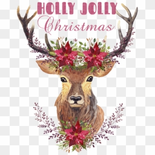Deer Head With Flowers - Christmas Deer Head Art Clipart