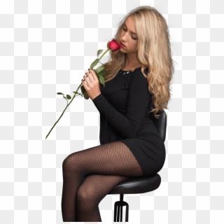 Download Young Beautiful Woman Sitting With Rose Png - Girl With Rose Png Clipart