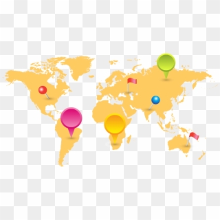 Transparent Png World Map With Mark Pins Free Vector - Rest Of World Map Clipart