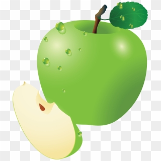 Apple Icon With Rain Drops - Cartoon Green Apple Slice Clipart