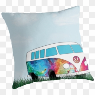 Vw Rainbow Hippie Bus By Maggie Smith - Cushion Clipart