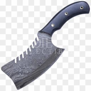 Serrated Damascus Steel Cleaver Knife - Serrated Cleaver Clipart