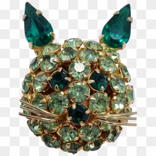 James Warner Green Rhinestone Cat Pin Brooch - Crystal Clipart